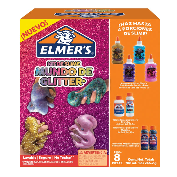 Kit Para Hacer Slime Glitter World Elmer's 8 Piezas