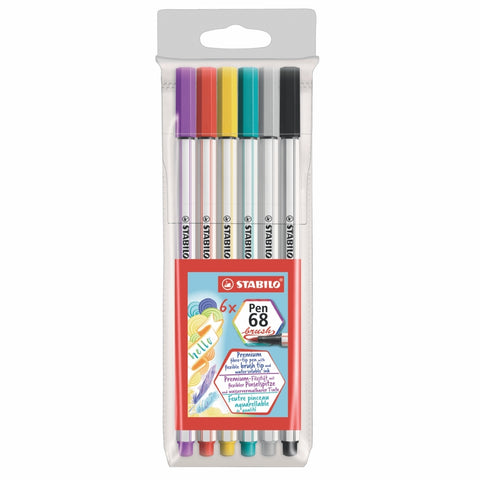 Marcador Stabilo Pen 68 Brush x 6 Colores