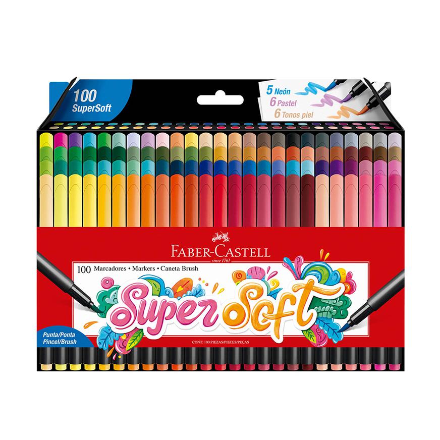 Plumones SuperSoft Punta Pincel Faber Castell x 100 Colores