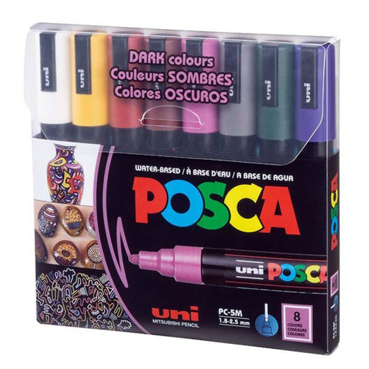 Set Marcadores Posca Punta 5M X 8 Colores Oscuros