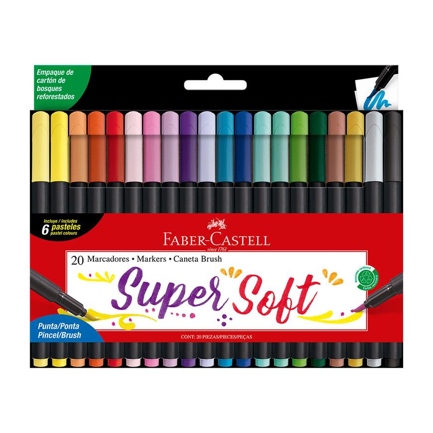 Plumones SuperSoft Punta Pincel Faber Castell x 20 Colores