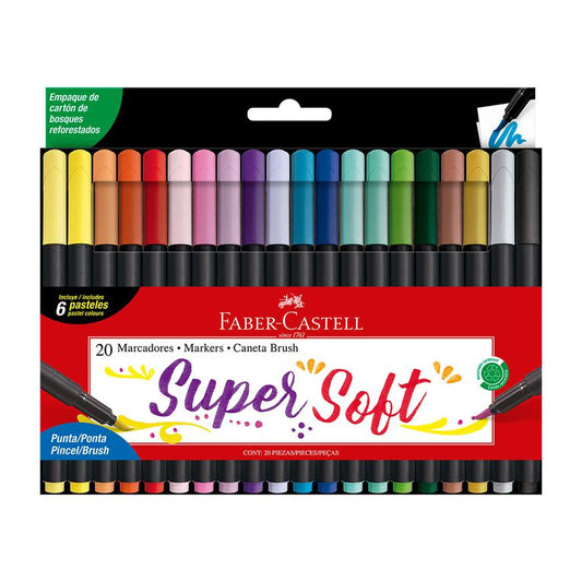 Plumones SuperSoft Punta Pincel Faber Castell x 20 Colores