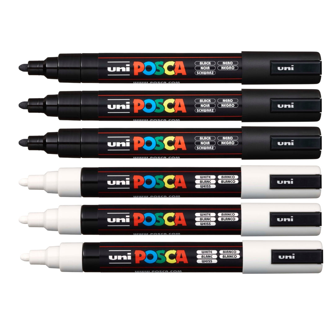 Set Marcadores Posca Punta 5M X 6 Black & White