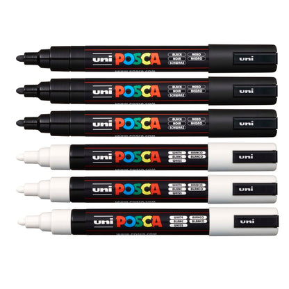Set Marcadores Posca Punta 5M X 6 Black & White