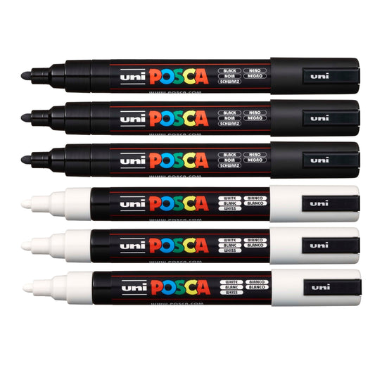 Set Marcadores Posca Punta 5M X 6 Black & White