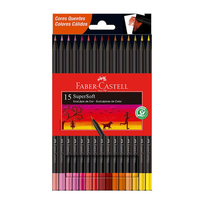 Lápices de Color Faber Castell SuperSoft x 15 Colores Cálidos