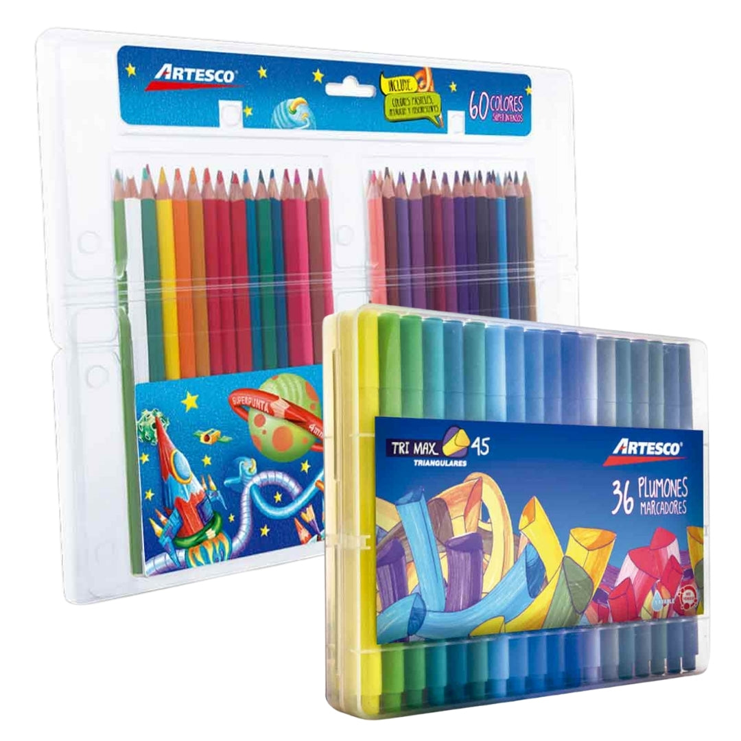Pack Colores y Plumones x 96 Artesco