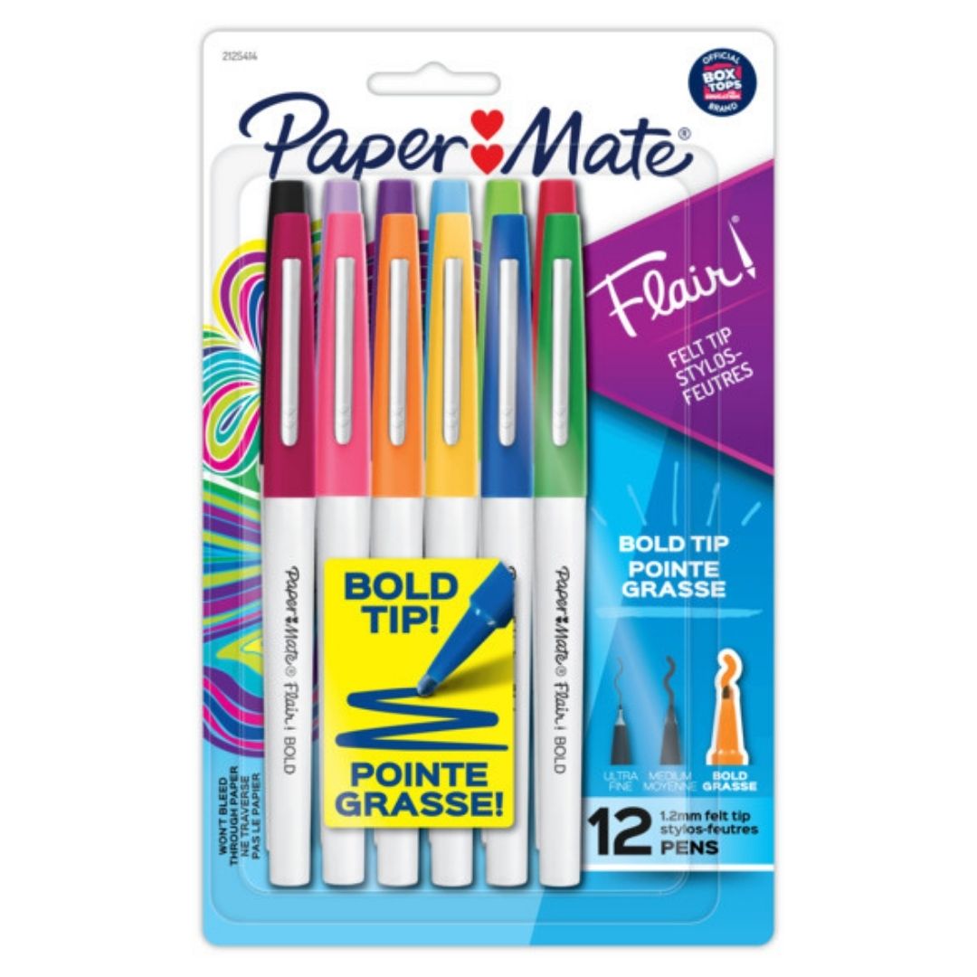 Marcadores Paper Mate Flair Bold Tip X 12 Punta Gruesa