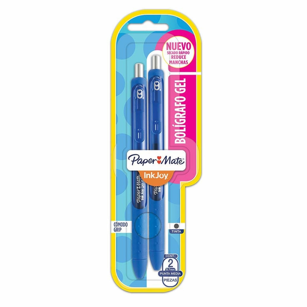 Boligrafo Inkjoy Gel Paper Mate Retráctil X2 Azul