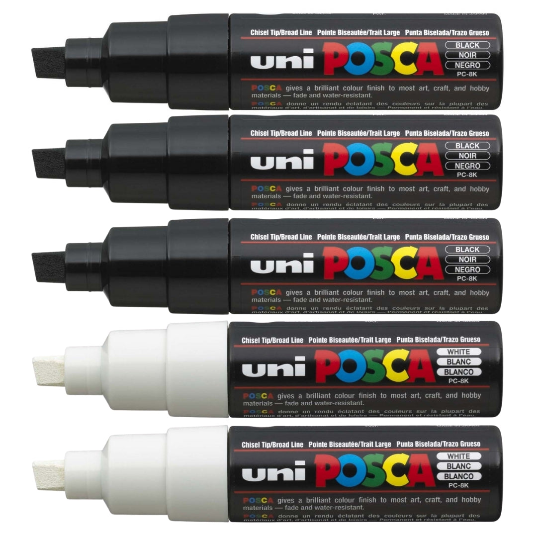 Set Marcadores Posca Punta 8K X 5 Black&White
