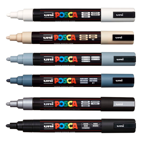 Set Marcadores Posca Punta 5M X 6 Shade Of Gray