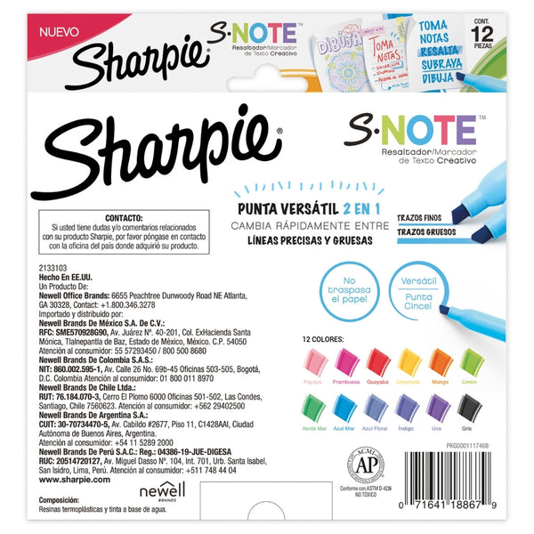 Marcador Sharpie S-Note x 12 Pastel