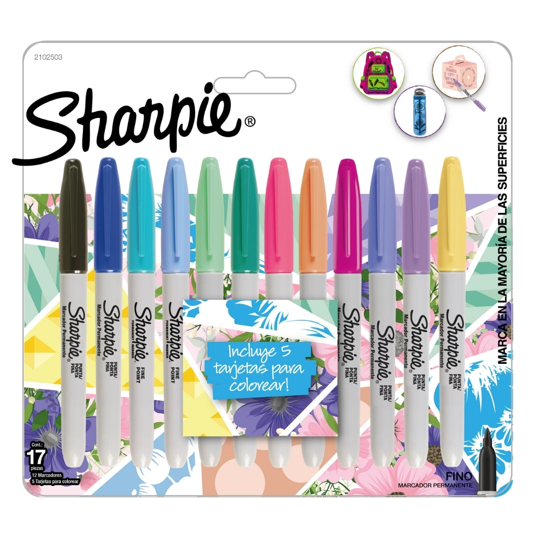 Marcador Permanente Sharpie Punta Fina Tropical x12