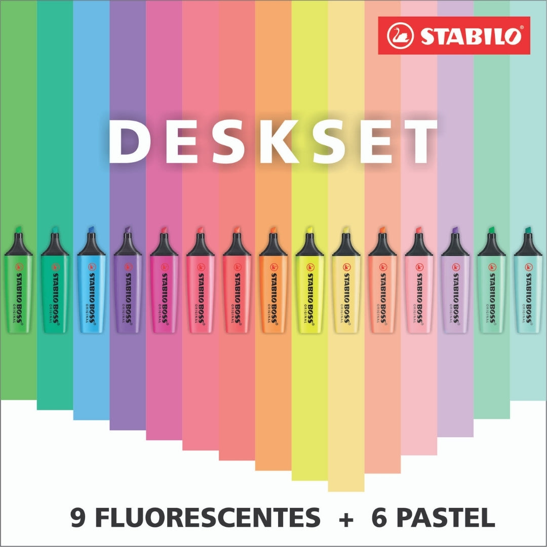 Resaltador Stabilo Boss Deskset x 15 Colores