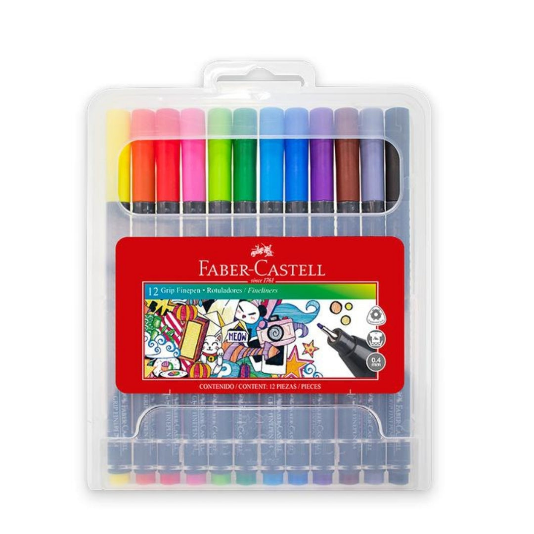 Marcadores Grip Fine Pen x 12 Faber Castell Estuche Rígido