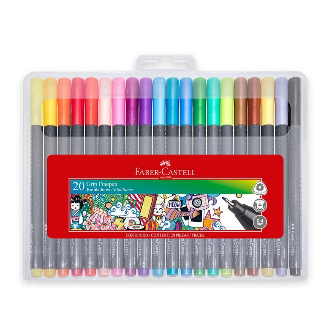 Marcadores Grip Fine Pen x 20 Faber Castell Estuche Rígido