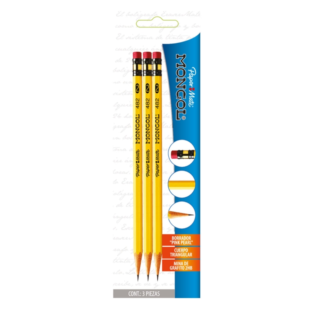 Lapiz Grafito Triangular N°2 HB Mongol Blister X3