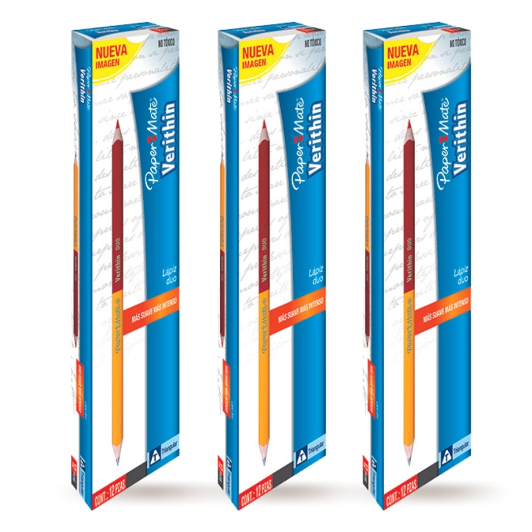 Pack 3x2 Lapiz Duo Grafito-Chequeo Paper Mate Verithin