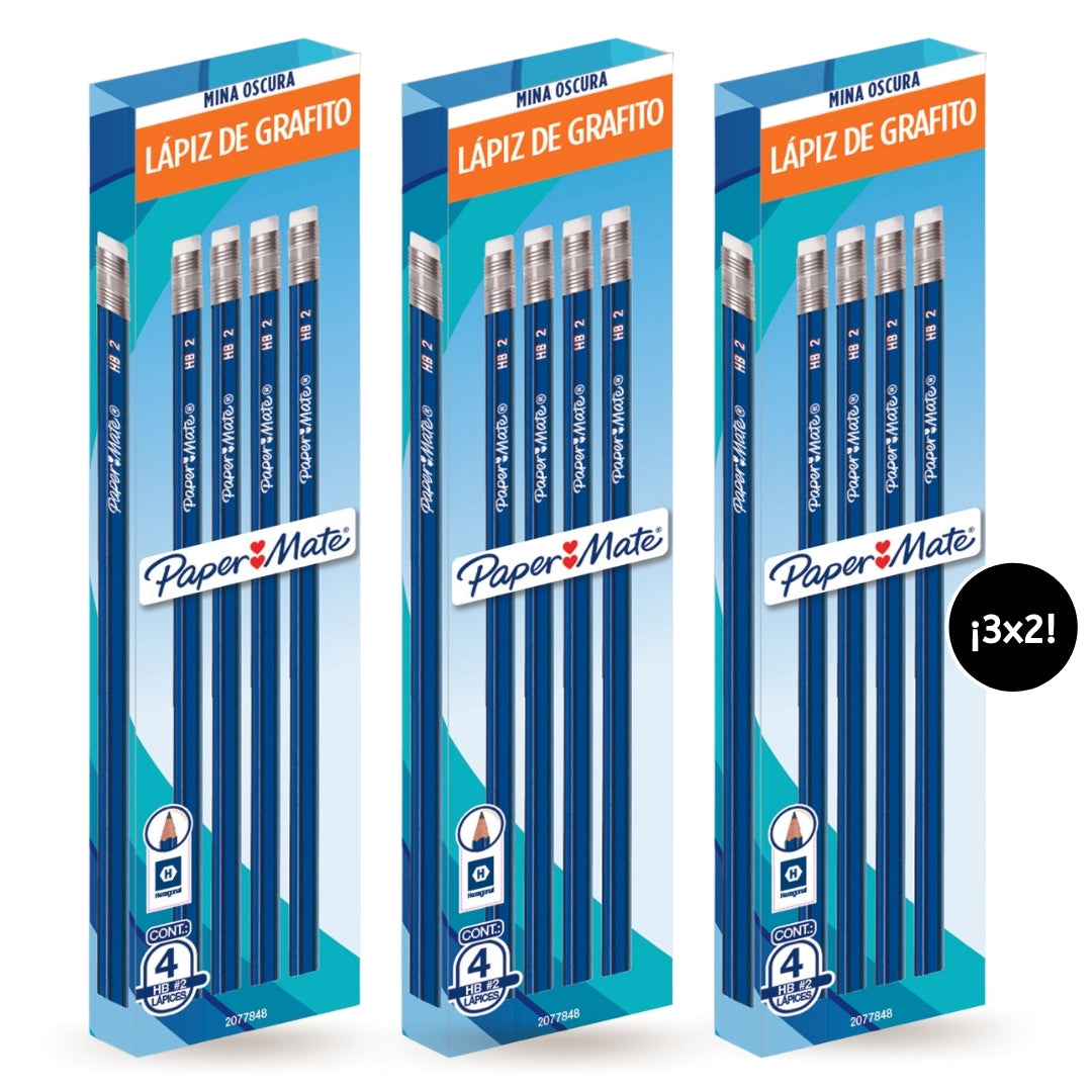Pack 3x2 Lapiz Grafito Paper Mate Hexagonal Caja X4