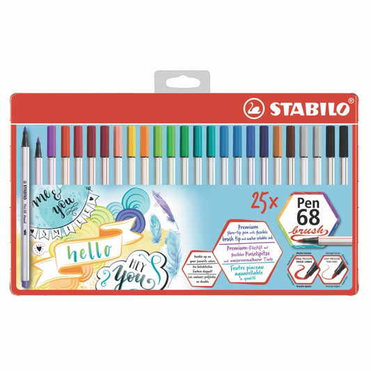 Marcador Stabilo Pen 68 Brush x 25 Colores Estuche Metálico